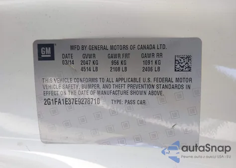 2014 Chevrolet Camaro 2Ls z USA, uszkodzony, nr VIN 2G1FA1E37E9278710